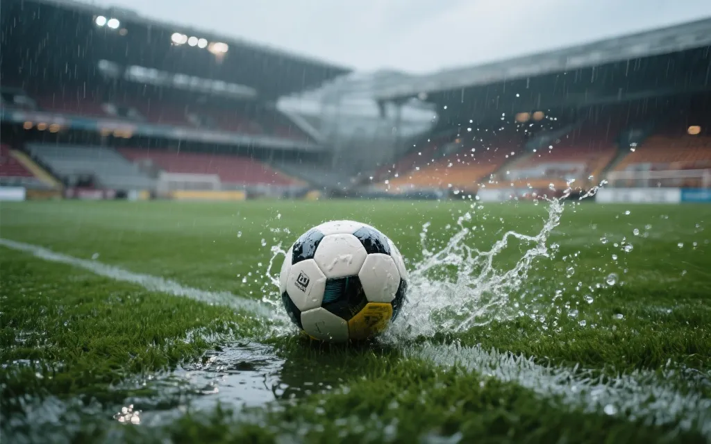 比赛日天气与球场草皮条件示意，影响传控节奏与失误率